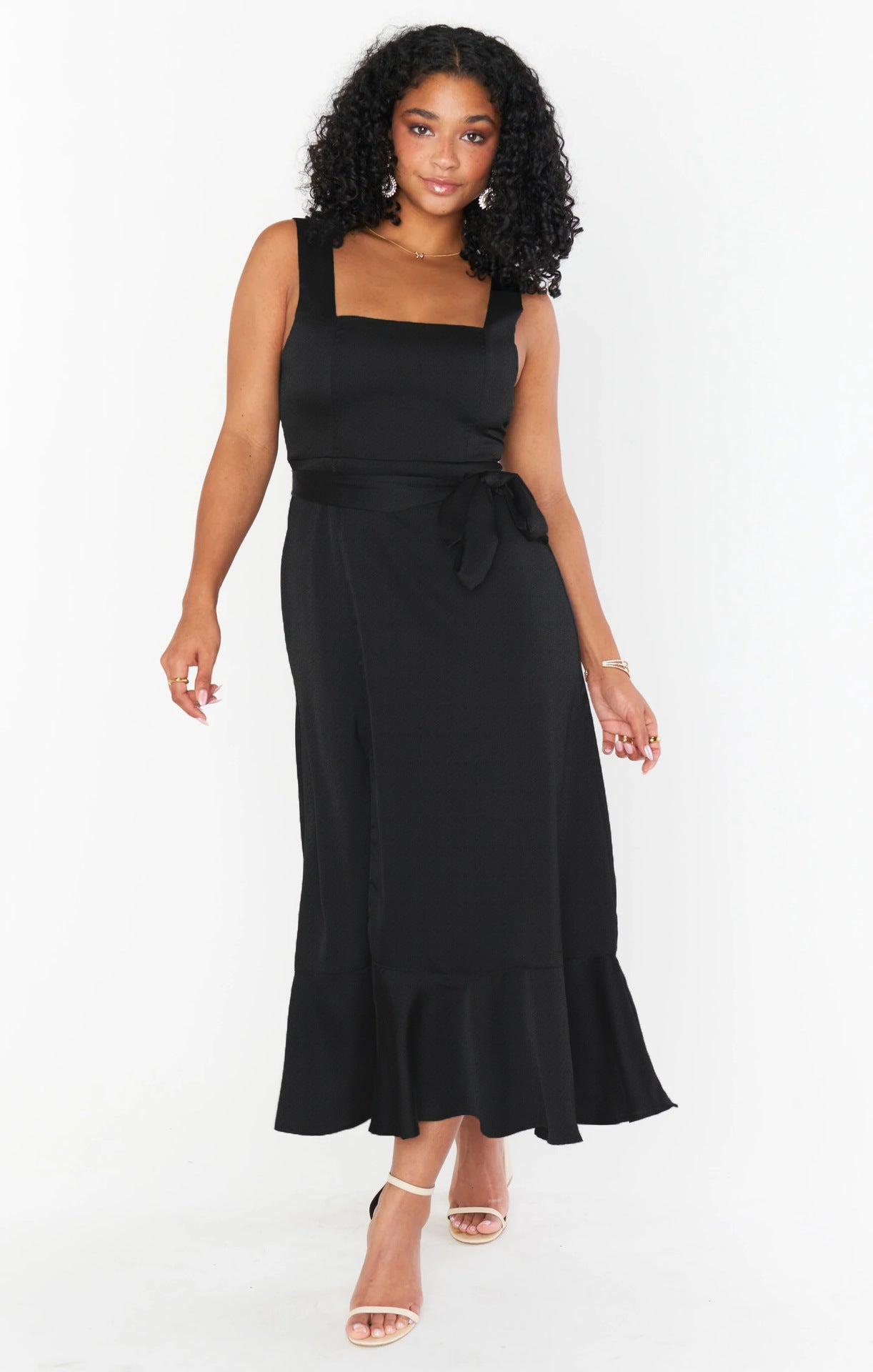 Adjustable Tie-strap Slit Dress