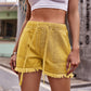 High Waist Drawstring Raw Hem Denim Shorts