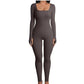Long Sleeves Solid Color Ribbed Jumpsuit