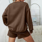Solid Color Crew Neck Sweatshirt + Shorts Set