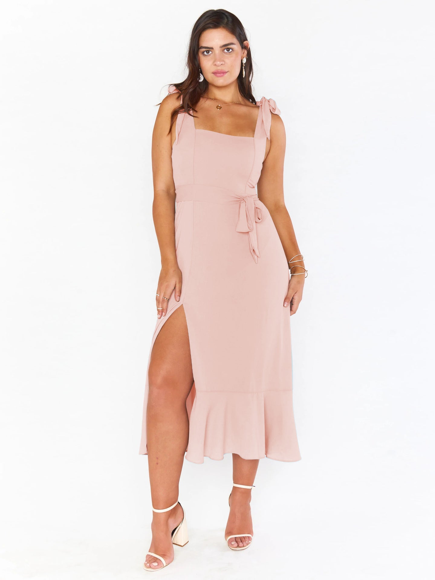 Adjustable Tie-strap Slit Dress