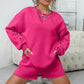 Solid Color Crew Neck Sweatshirt + Shorts Set