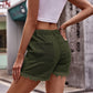 High Waist Drawstring Raw Hem Denim Shorts