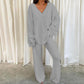 Solid Color V-neck Warm Loungewear Set