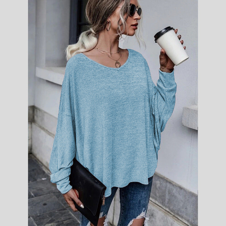 Solid Loose Lace-up Dropped Shoulder T-shirt