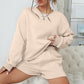 Solid Color Crew Neck Sweatshirt + Shorts Set