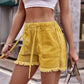 High Waist Drawstring Raw Hem Denim Shorts