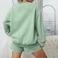 Solid Color Crew Neck Sweatshirt + Shorts Set