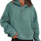 Half Zip Hooded Fleece Short Sweatshirt