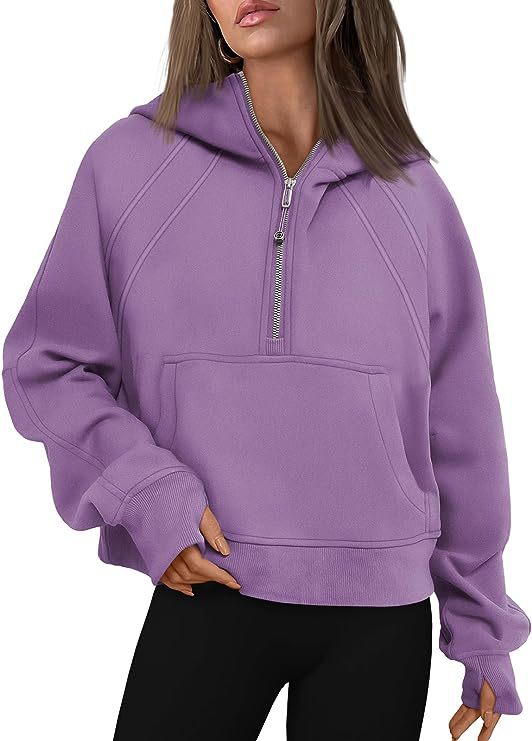 Half Zip Hooded Fleece Short Sweatshirt