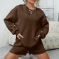 Solid Color Crew Neck Sweatshirt + Shorts Set