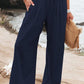 Cotton Linen Tight Waist Wide Leg Pants