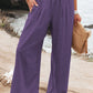 Cotton Linen Tight Waist Wide Leg Pants