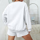 Solid Color Crew Neck Sweatshirt + Shorts Set