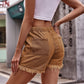 High Waist Drawstring Raw Hem Denim Shorts