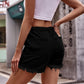 High Waist Drawstring Raw Hem Denim Shorts