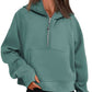 Half Zip Hooded Fleece Short Sweatshirt