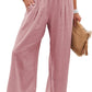 Cotton Linen Tight Waist Wide Leg Pants