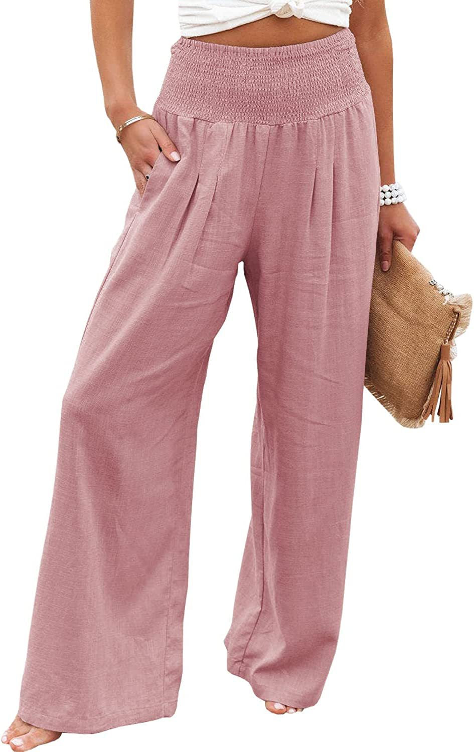 Cotton Linen Tight Waist Wide Leg Pants