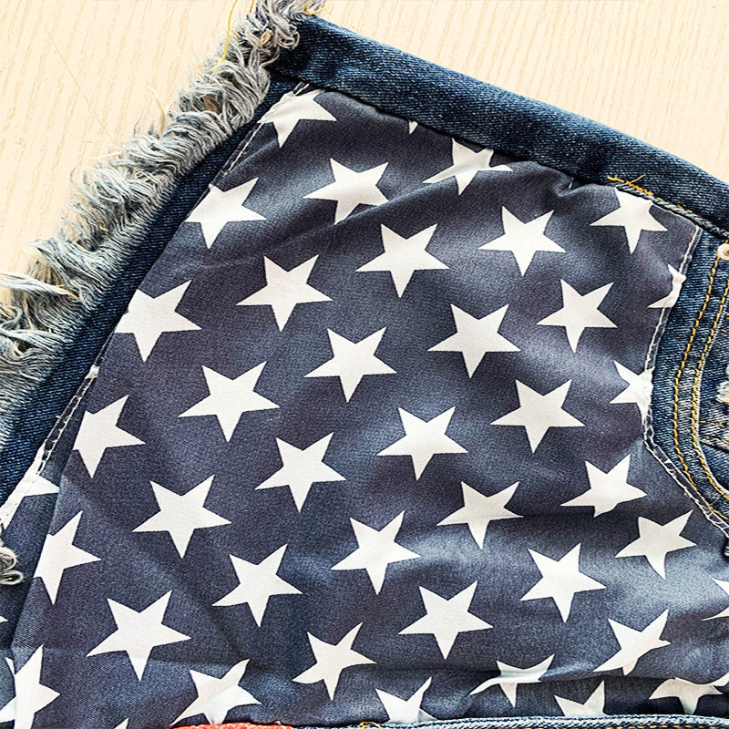 Stars & Stripes Fringed Denim Shorts