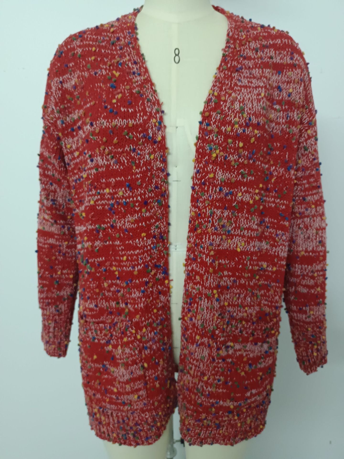 Color Dot Long Sleeve Pocket Sweater Cardigan