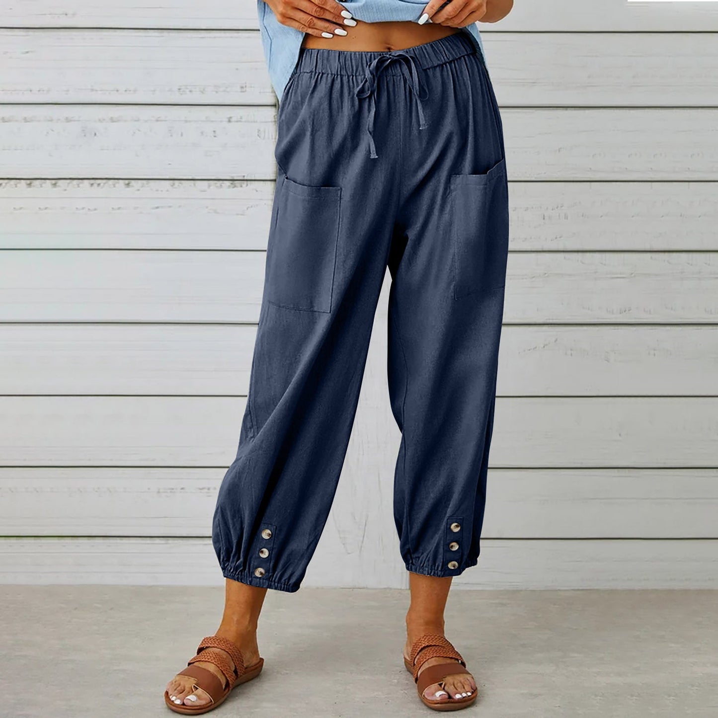 Linen Cropped Wide Leg Pants