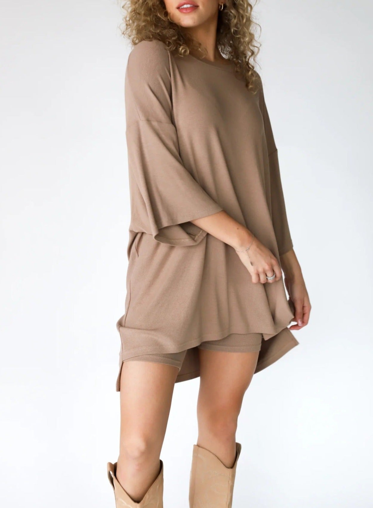 Casual Solid Color Loose T-shirt + Tight Shorts Set