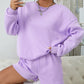 Solid Color Crew Neck Sweatshirt + Shorts Set