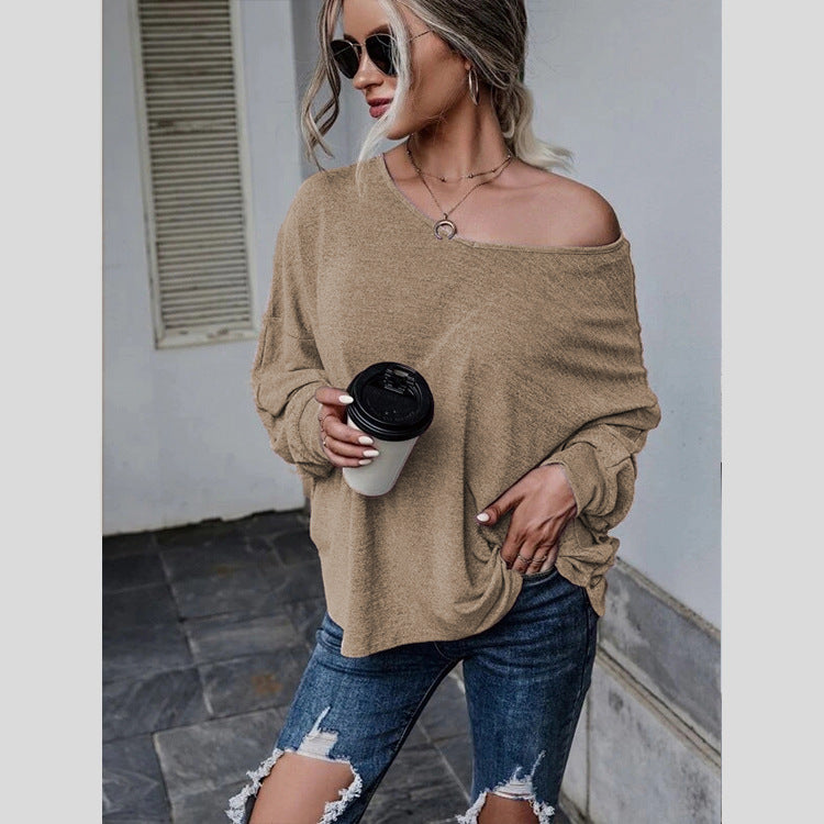 Solid Loose Lace-up Dropped Shoulder T-shirt