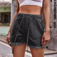 High Waist Drawstring Raw Hem Denim Shorts