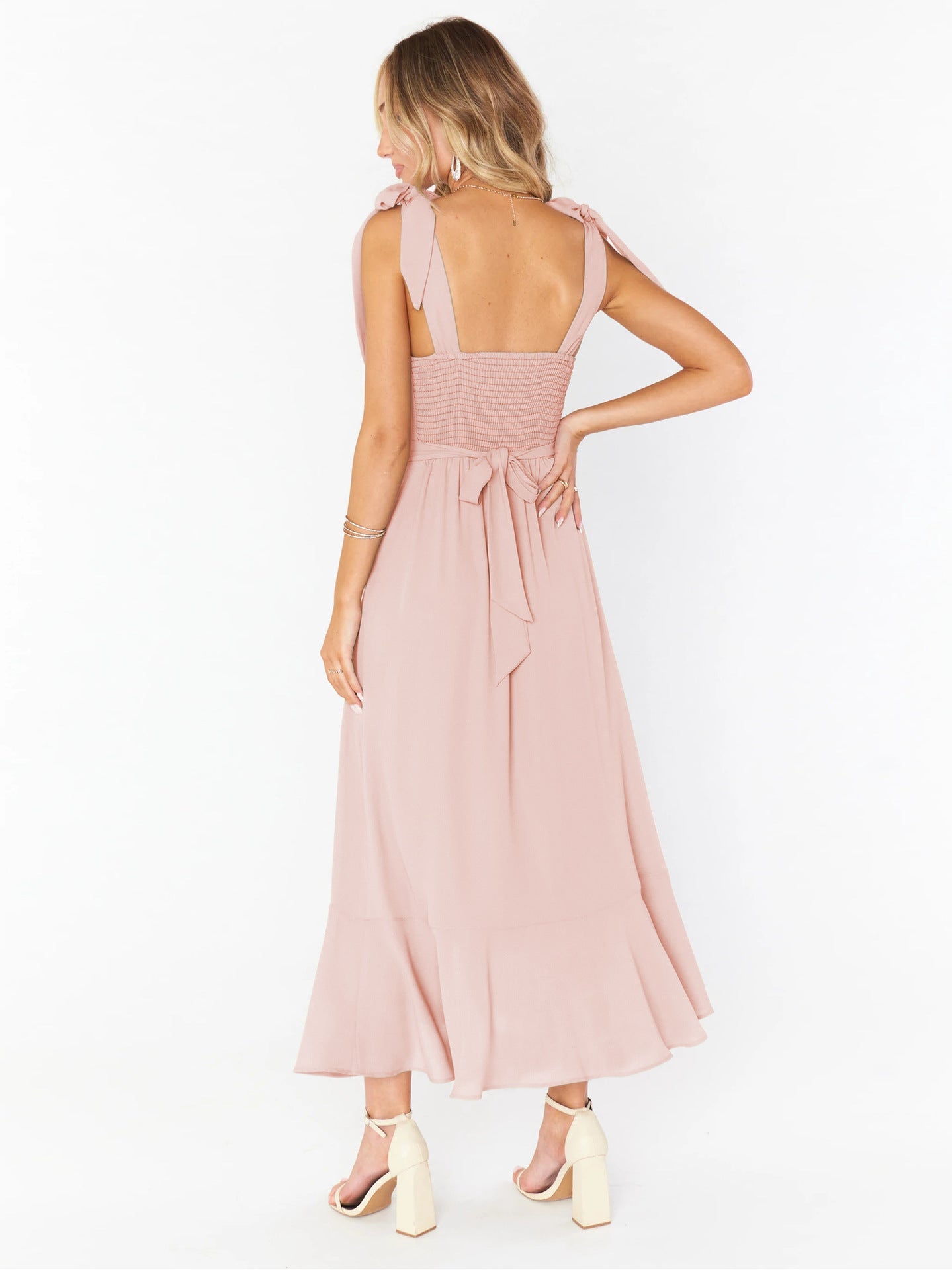 Adjustable Tie-strap Slit Dress