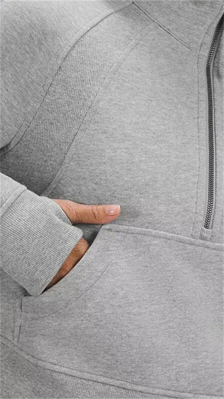 Half Zip Hooded Fleece Short Sweatshirt