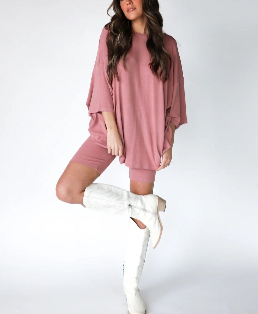 Casual Solid Color Loose T-shirt + Tight Shorts Set