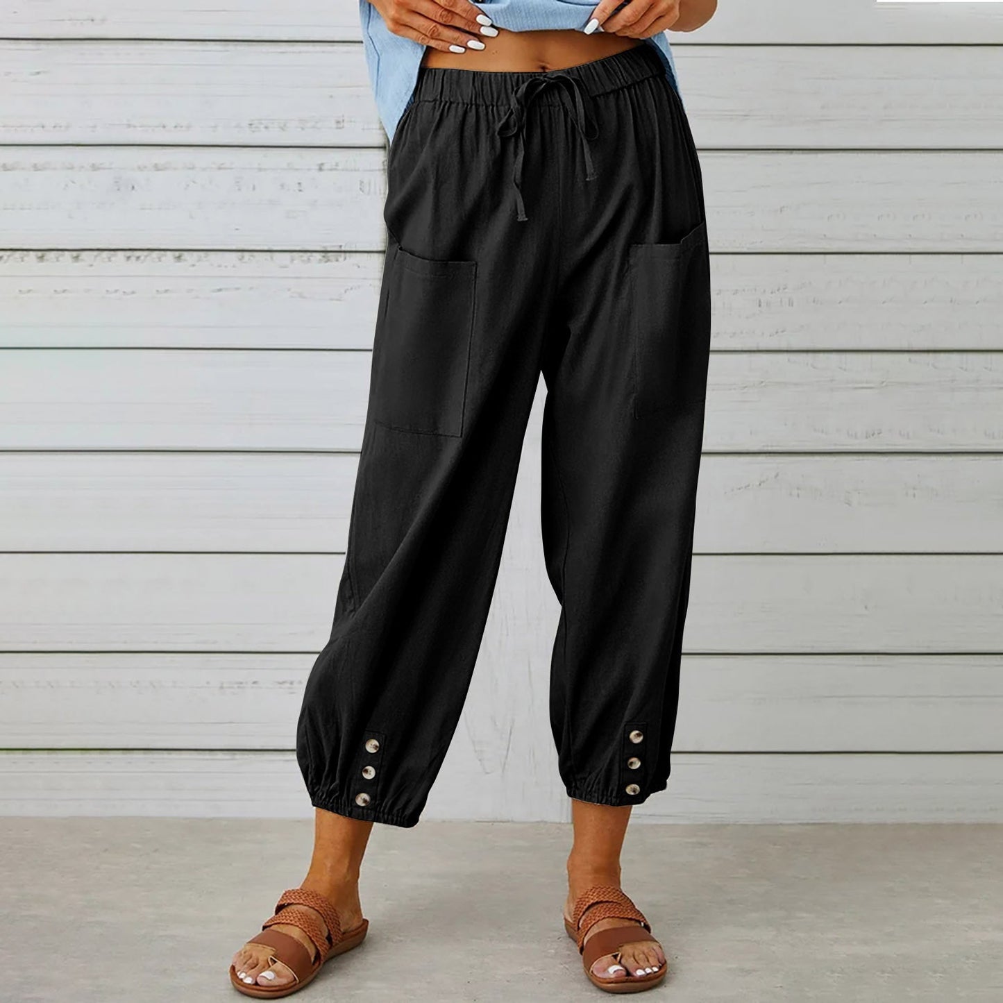 Linen Cropped Wide Leg Pants