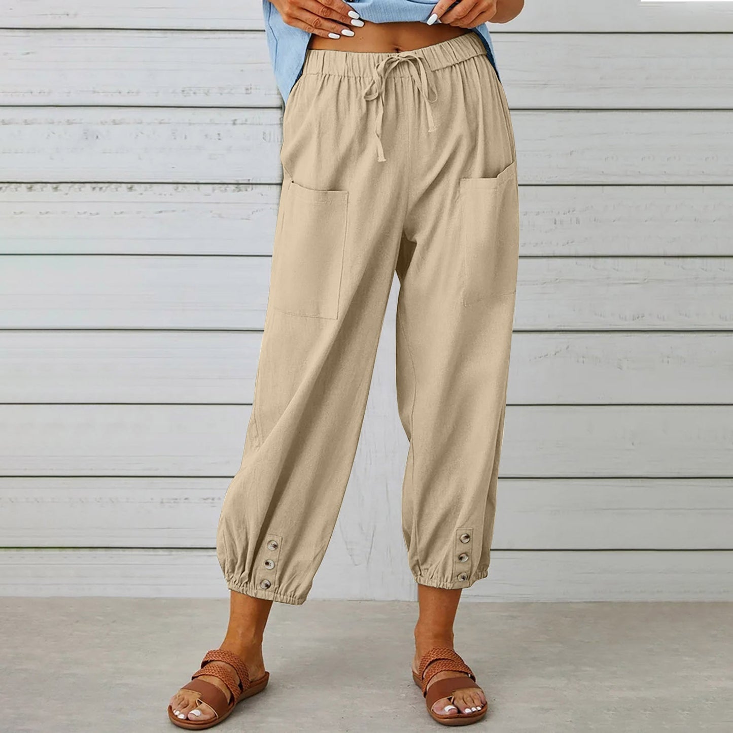 Linen Cropped Wide Leg Pants