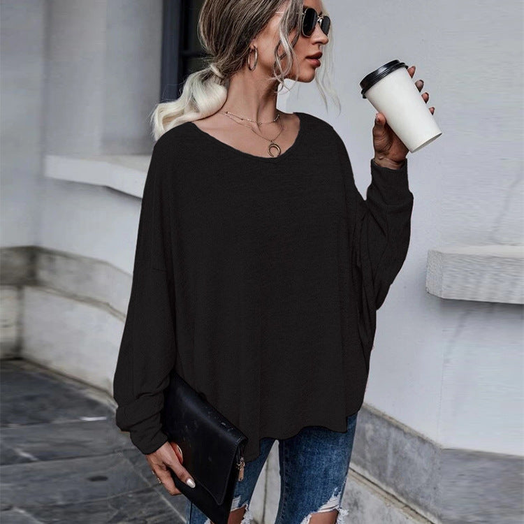 Solid Loose Lace-up Dropped Shoulder T-shirt