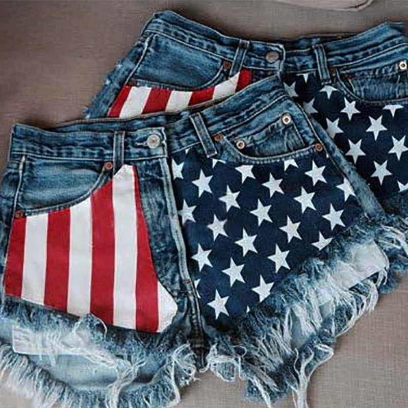 Stars & Stripes Fringed Denim Shorts