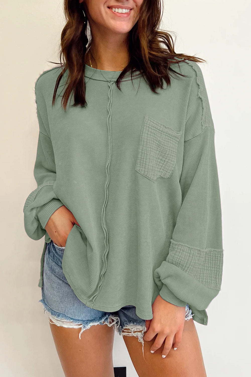 Exposed Seam Waffle Knit Top