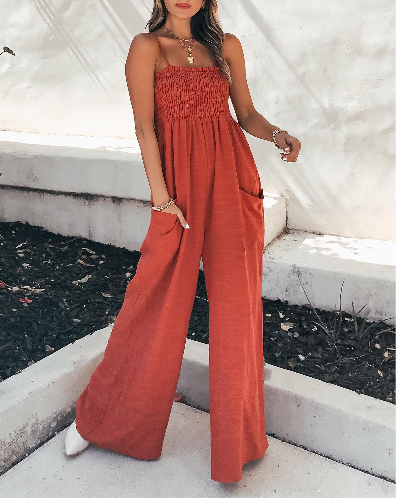 Casual Solid Color Pocket Jumpsuit