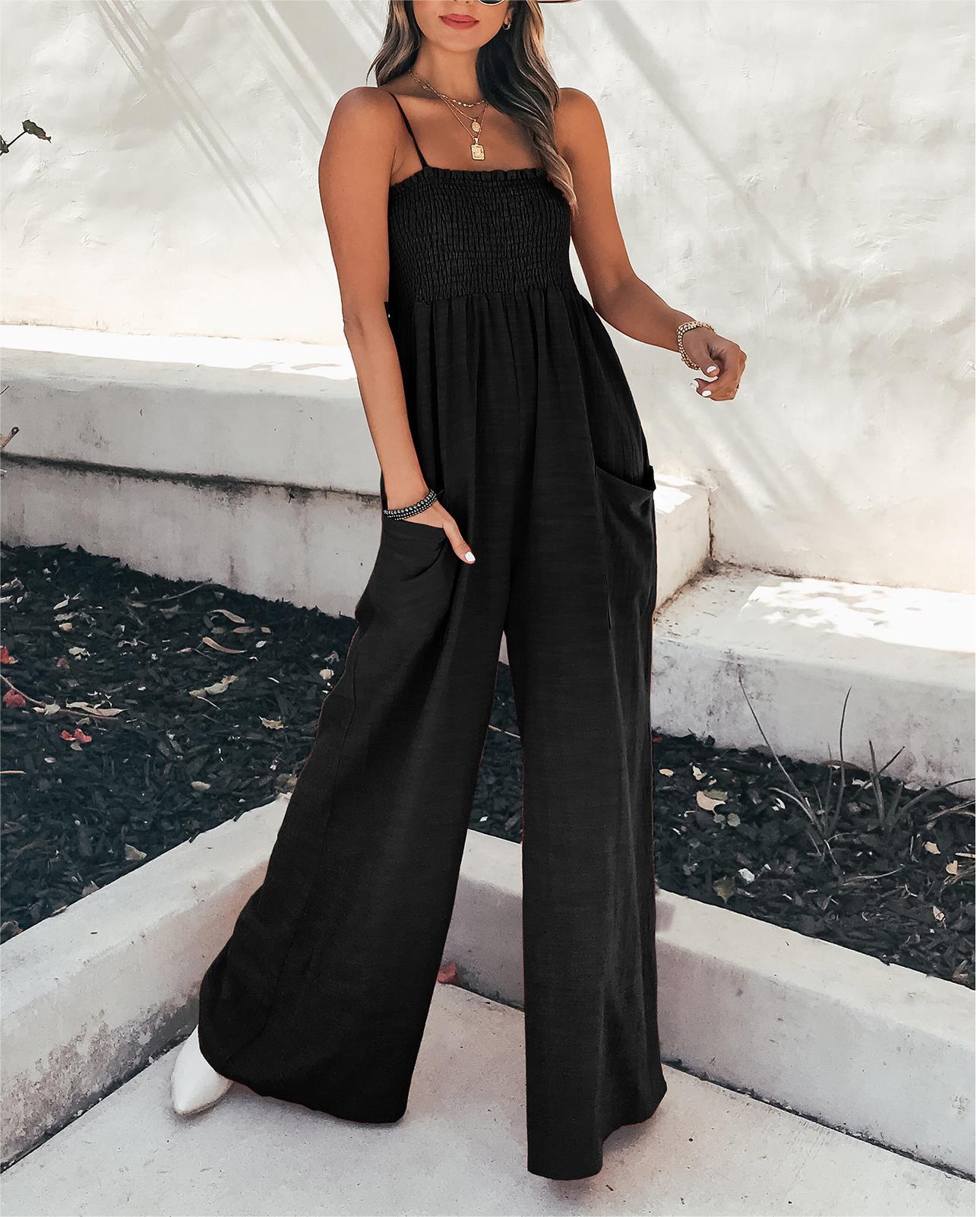 Casual Solid Color Pocket Jumpsuit