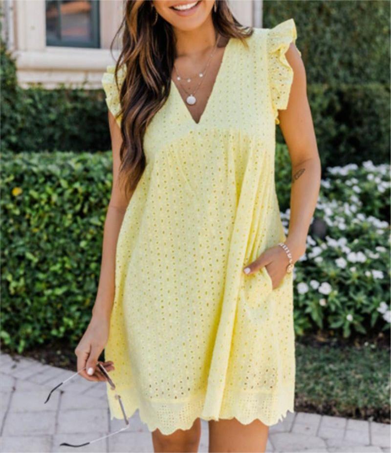 Jacquard Cutout V-Neck Dress