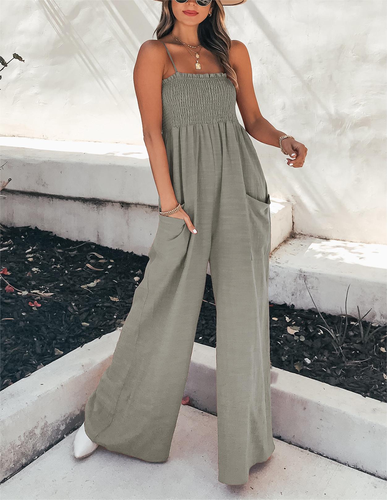 Casual Solid Color Pocket Jumpsuit