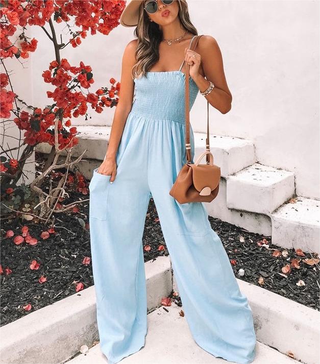 Casual Solid Color Pocket Jumpsuit