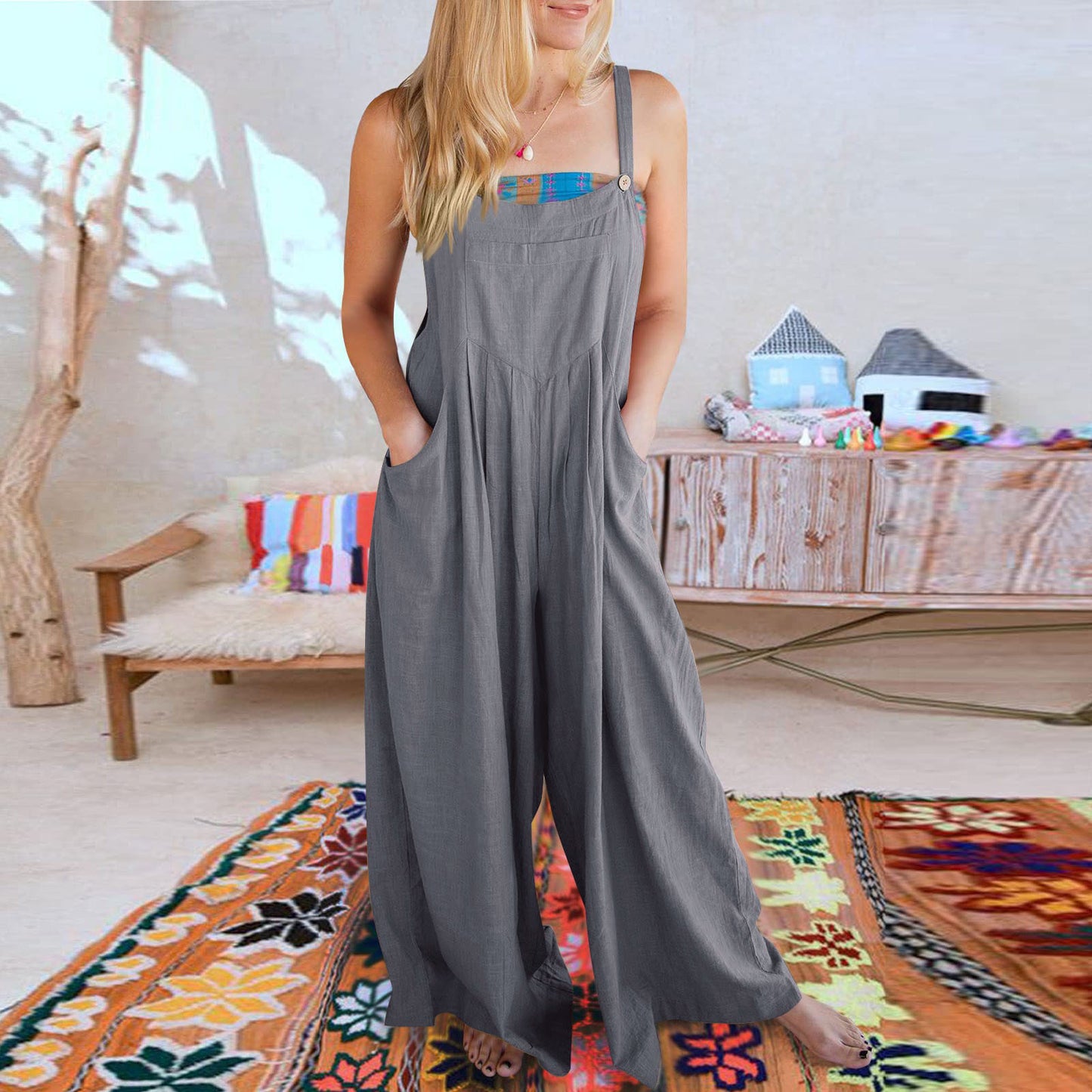 Solid Color Suspenders Jumpsuit-23 Colors