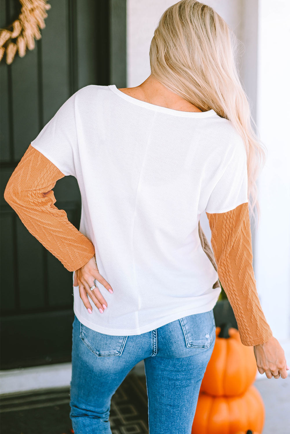 Long Sleeve Colorblock Textured Knit Top