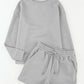 Textured Long Sleeve Top and Drawstring Shorts Set