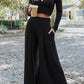 Solid Color Ribbed Crop Top Long Pants Set